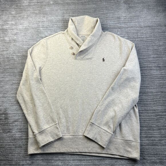 Polo Ralph Lauren Sweater Mens Large Beige Tan Shawl Collar Pony Embroidered - Picture 1 of 9